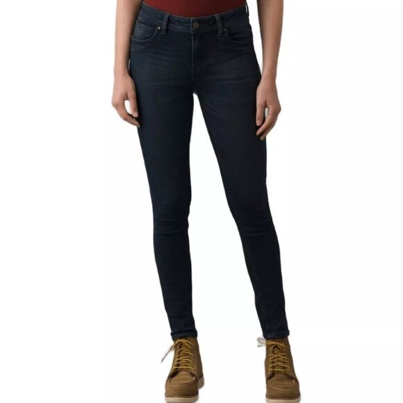 prAna Soma Skinny Jean Dark Wash Blue Tinted Black Size 0 25 Stretch - Picture 1 of 11